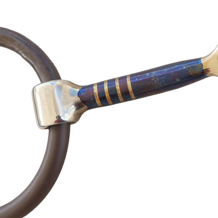 Weighted brown ring sweet iron snaffle with copper inlay