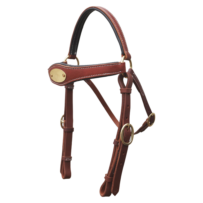 "ROXBY" Barcoo Padded Shaped Brow with Oval Brass Plate - Toprail Equine