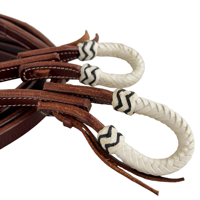 Split Rein with Horse Hair and Rawhide Buttons - Smooth Like Cactus