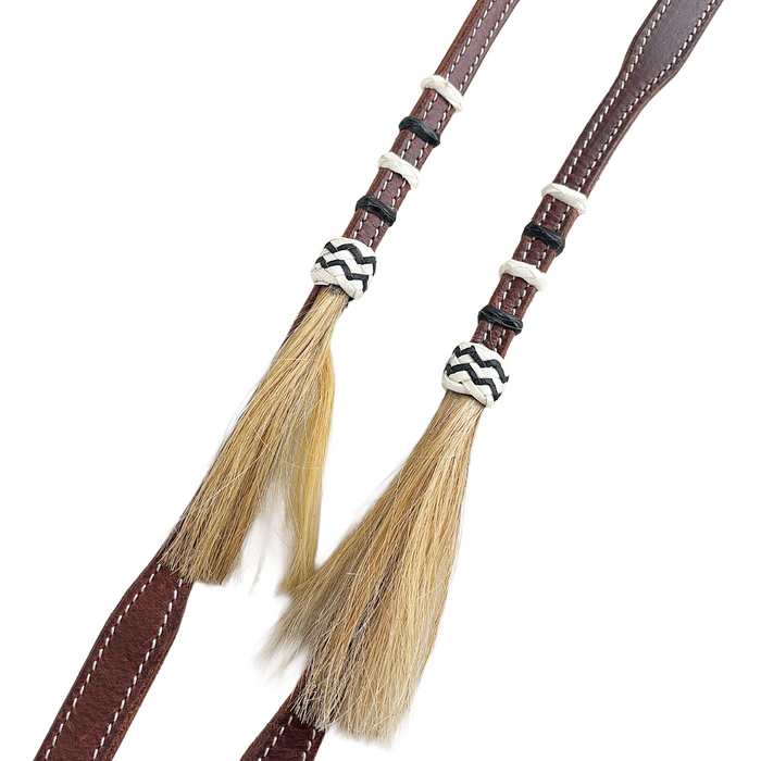 Split Rein with Horse Hair and Rawhide Buttons - Smooth Like Cactus