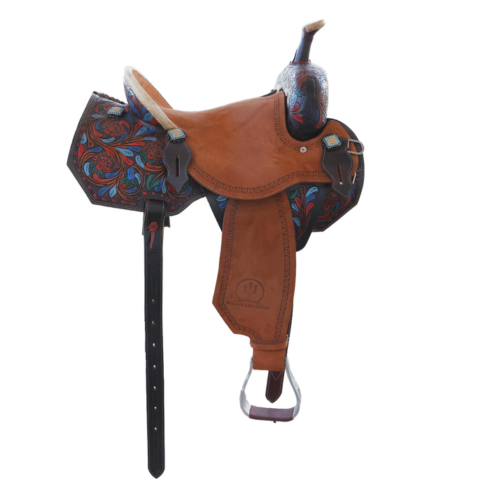 Hand painted Barrel Racing Saddle 16"