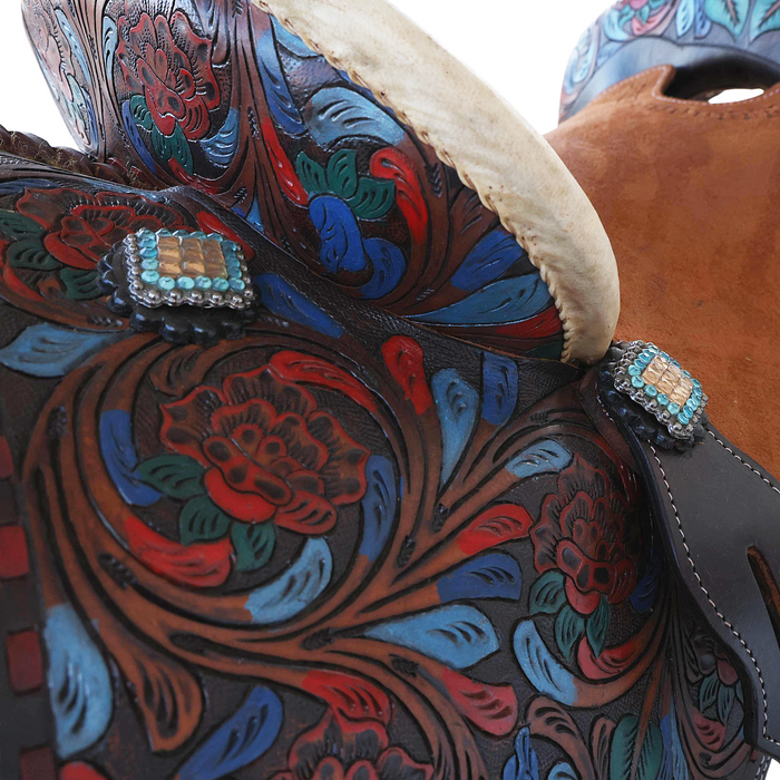 Hand painted Barrel Racing Saddle 16"