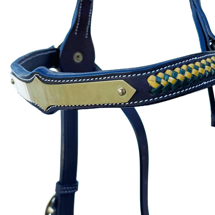 Diamond Show Plate Bridle with Yellow/ Green Plait