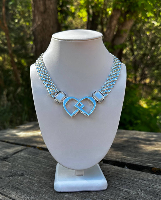 Bold English Saddle Stirrup Necklace - Mother of Pearl - Carol Young Silver