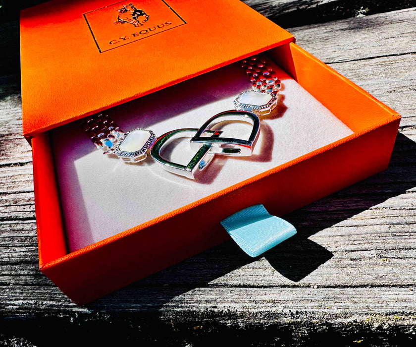 Bold English Saddle Stirrup Necklace - Mother of Pearl - Carol Young Silver