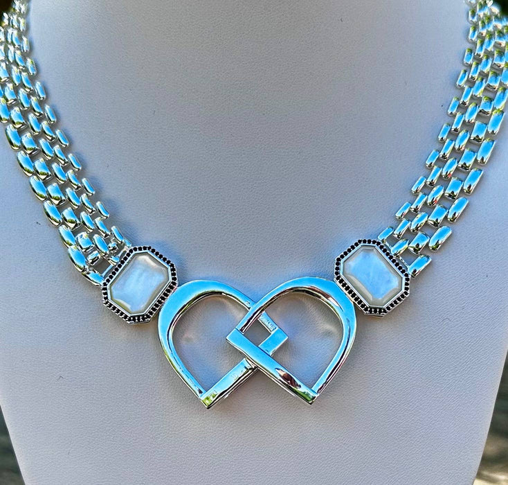 Bold English Saddle Stirrup Necklace - Mother of Pearl - Carol Young Silver