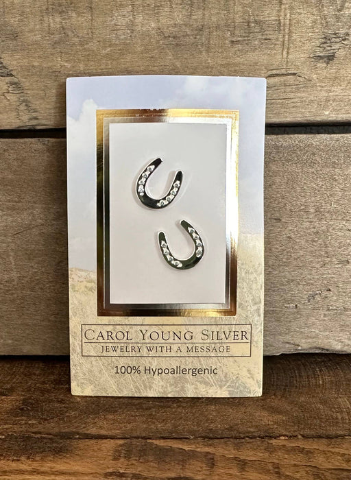 Horseshoe with Aqua Crystal Earrings - Carol Young Silver