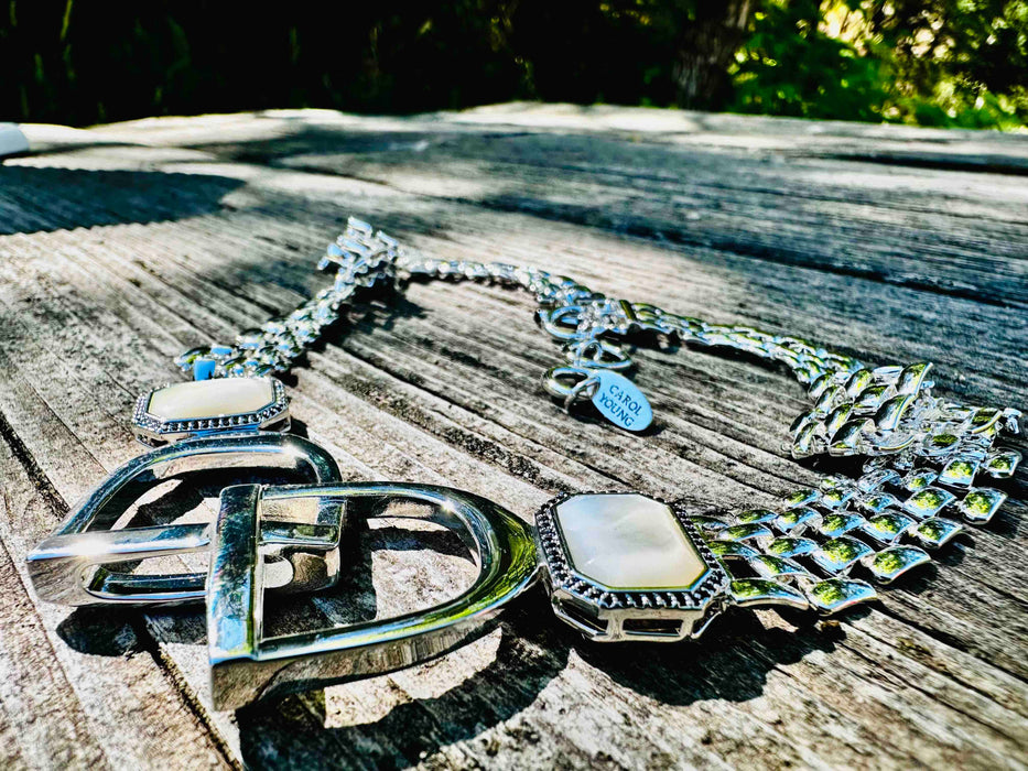 Bold English Saddle Stirrup Necklace - Mother of Pearl - Carol Young Silver