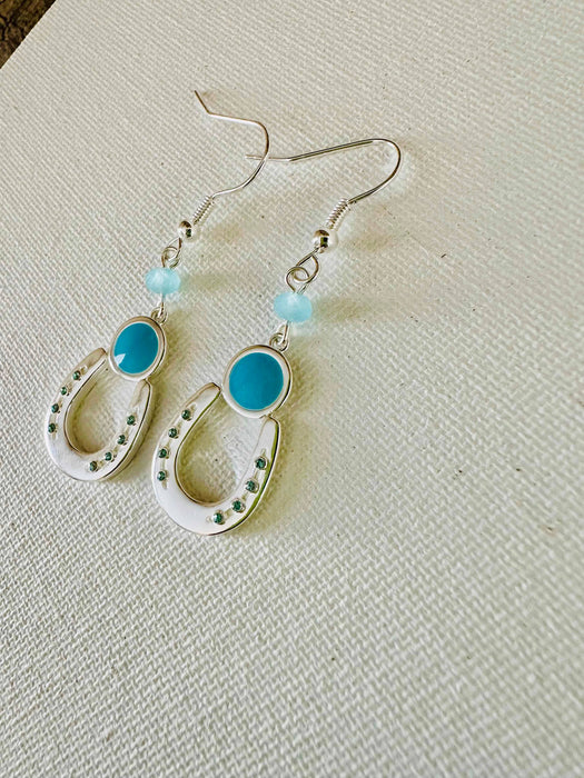 Horseshoe with Aqua Detail Earrings - Carol Young Silver