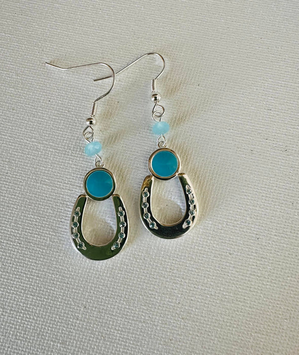Horseshoe with Aqua Detail Earrings - Carol Young Silver