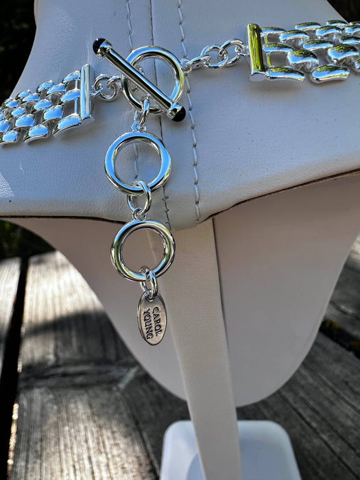 Bold English Saddle Stirrup Necklace - Mother of Pearl - Carol Young Silver