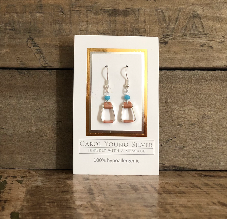 Saddle Stirrup Earrings with AQUA Bead Jewelry - Carol Young Silver