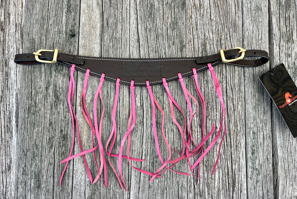 Leather Fly Veil -  Pink Tassels - Toprail Equine