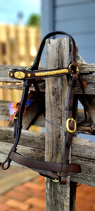 ASH "A" Show Bridle with Gold Plait - Cob size