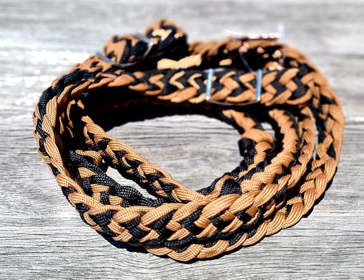 Barrel  Braided Barrel Reins TAN/BLK