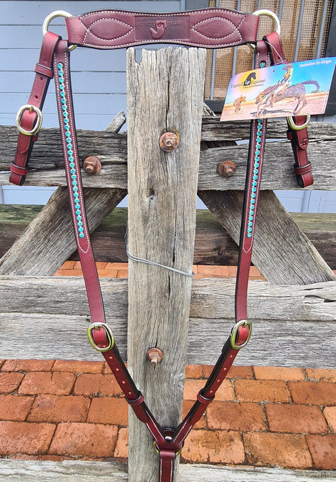 Leather Breastplate with turquoise beading Full NEW