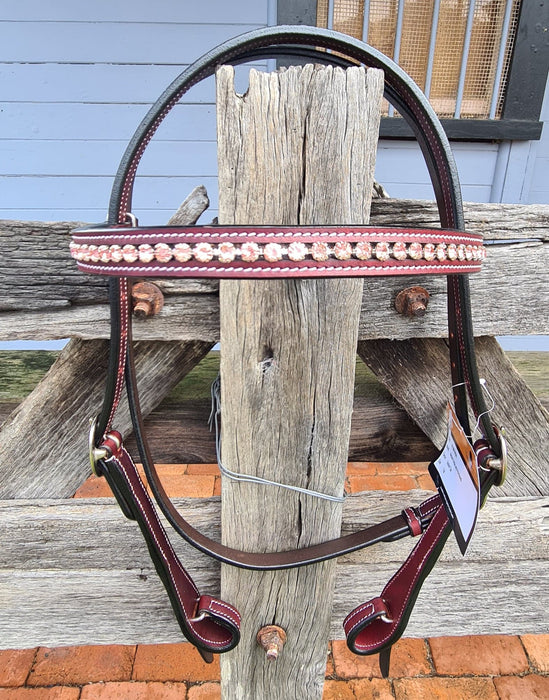 Bridle - Leather with PINK Inlay Beading