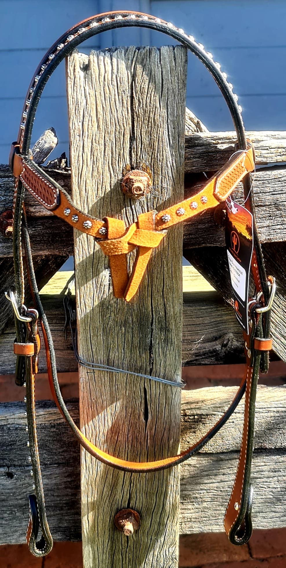 Futurity Knot Headstall with Tooling and Studs — Toprail Equine