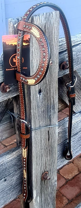 One Ear Headstall with Tooling and Studs