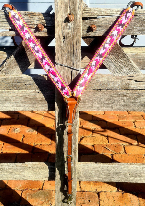 Pink Camouflage Breast Collar with Pink Whip Stitch