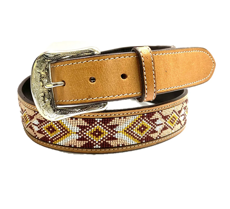 Desert "Sandy" beaded belt in light USA Harness leather
