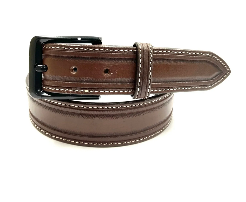 Oily brown top stitched, unisex leather belt