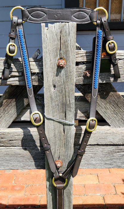 Leather Breastplate with Royal Blue Plait COB