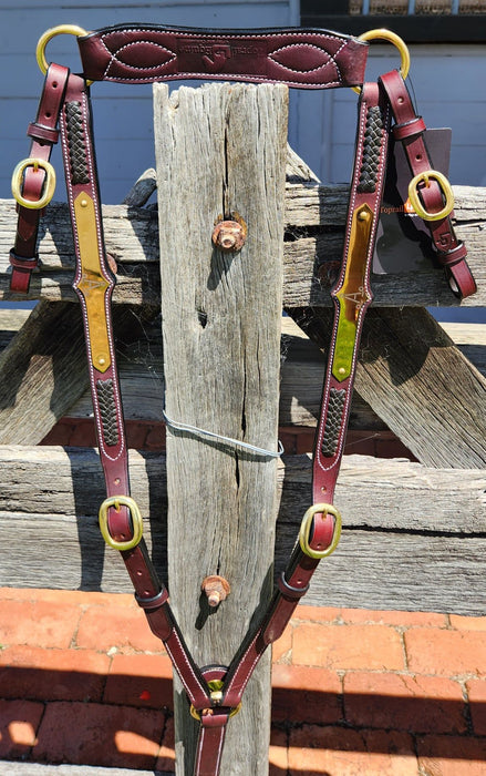 "A" Show Plate Breastplate with Brown Plait COB Golden Tan