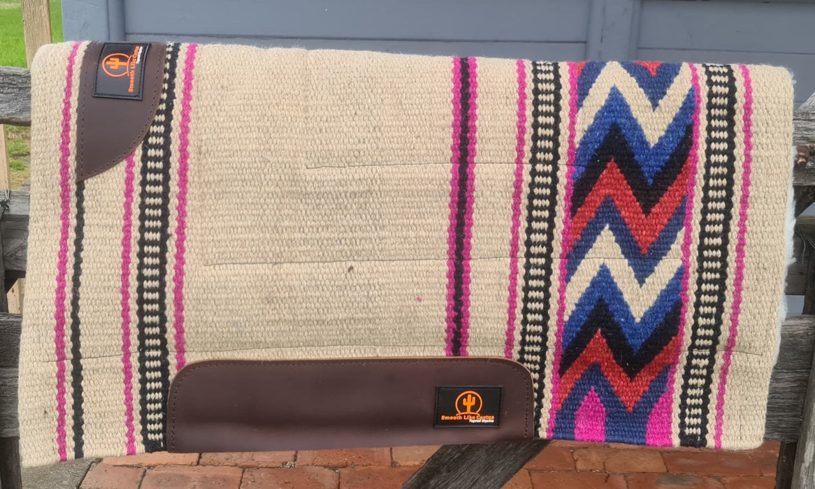 Smooth Like Cactus "BANJO" Wool Saddle Pad - Cream & Pink