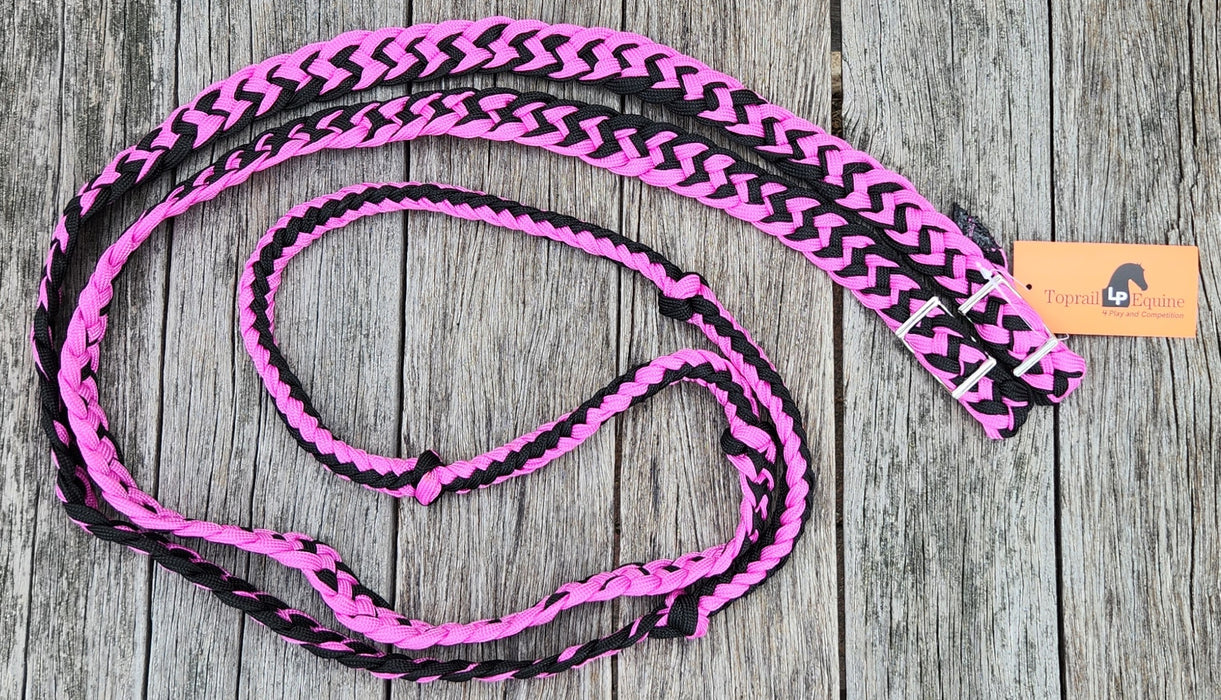 Braided Poly Barrel Reins Pink/Black