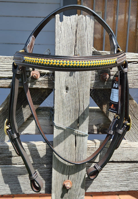 Green/Yellow Thin Plait Browband Bridle FULL