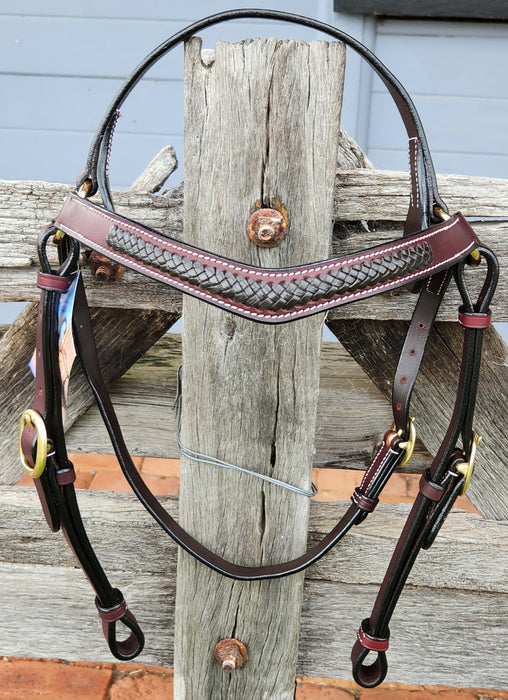 Leather Bridle with Curved Plait Browband COB