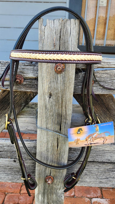 Western Bridle with Rawhide Browband Golden Tan Leather- Full