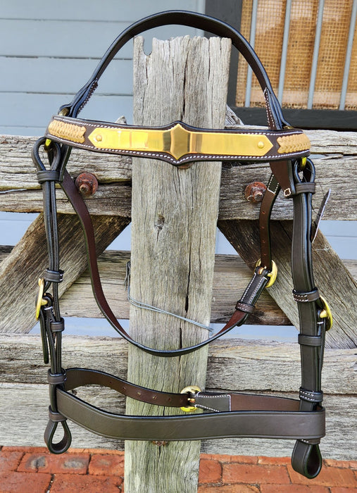 Diamond Show Plate Bridle with Gold Plait Cob