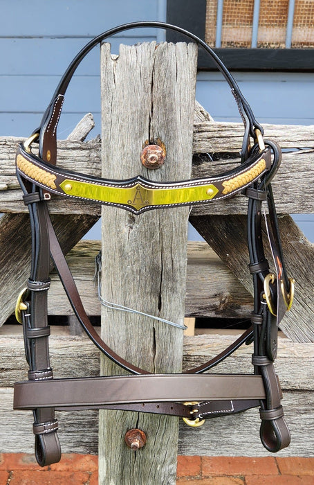 "A" Show Bridle with Gold Plait - Havana Brown