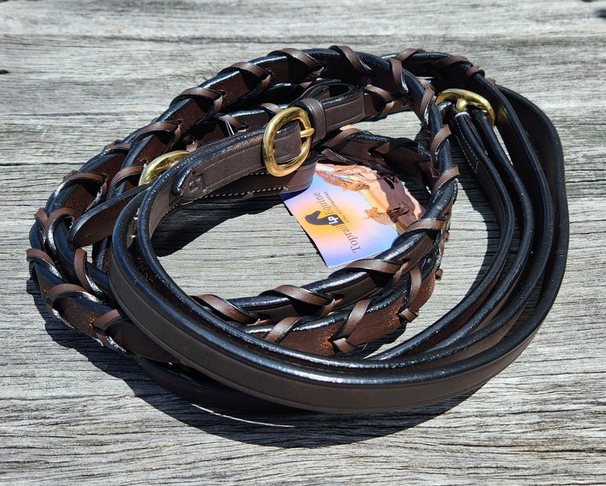 Lace Plait- BRASS BUCKLE JOINED - leather reins 5'6"