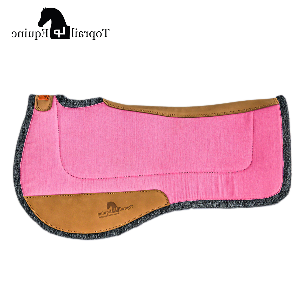 Saddle Pad Contoured Wool/Felt with Leather Wear Pads Pink — Toprail