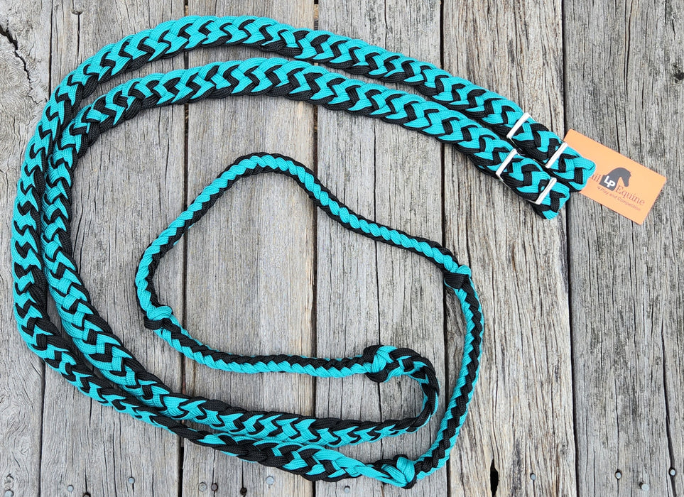 Braided Poly Barrel Reins Teal|Black