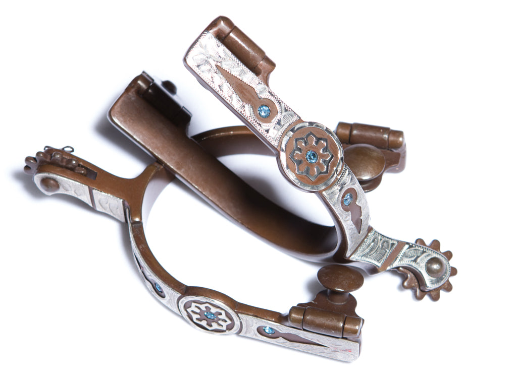 Antique Comanchero ladies spur with BLUE Rhinestones — Toprail Equine
