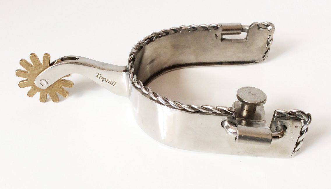 Capella Campdraft spur with Lip & twisted rope border — Toprail Equine